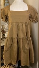 MDRN $275 Brown Cotton Tiered Dress Adjustable Back Ties Above Knee M