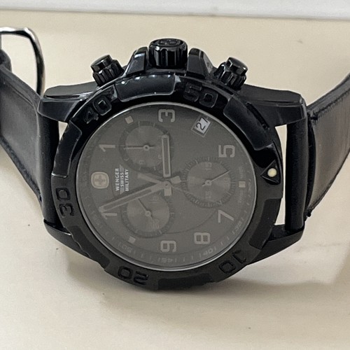 Wenger Swiss Made 100M WR Sapphire Crystal Black Men's Watch 79265 New Battery - 第 2/14 張圖片