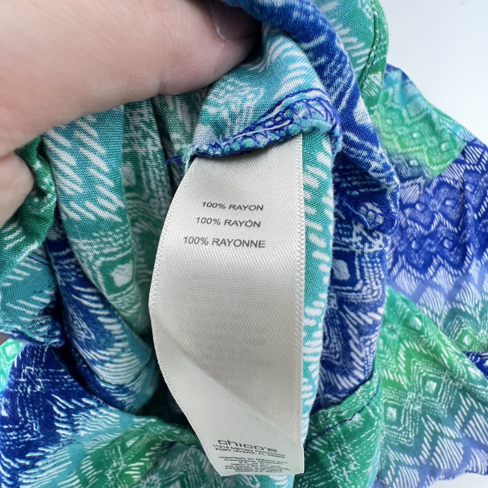 Chicos Blue/Green Diamond Pattern Button Down Siz… - image 5