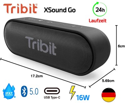 Tragbar Lautsprecher Tribit XSound Go Bluetooth wasserdicht 24h Laufzeit schwarz