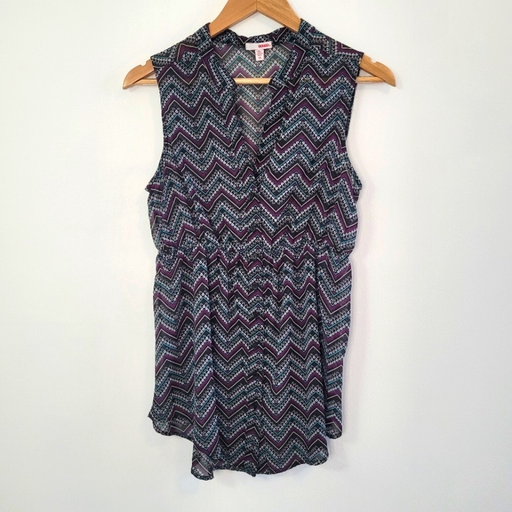 Bongo Sleeveless Blouse Chevron Pattern Lightweig… - image 1