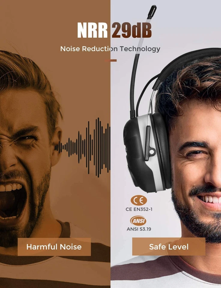 Radio AM/FM con reducción de ruido Mpow NRR 29dB disparo Bluetooth protección para orejas Foto 2 de 4