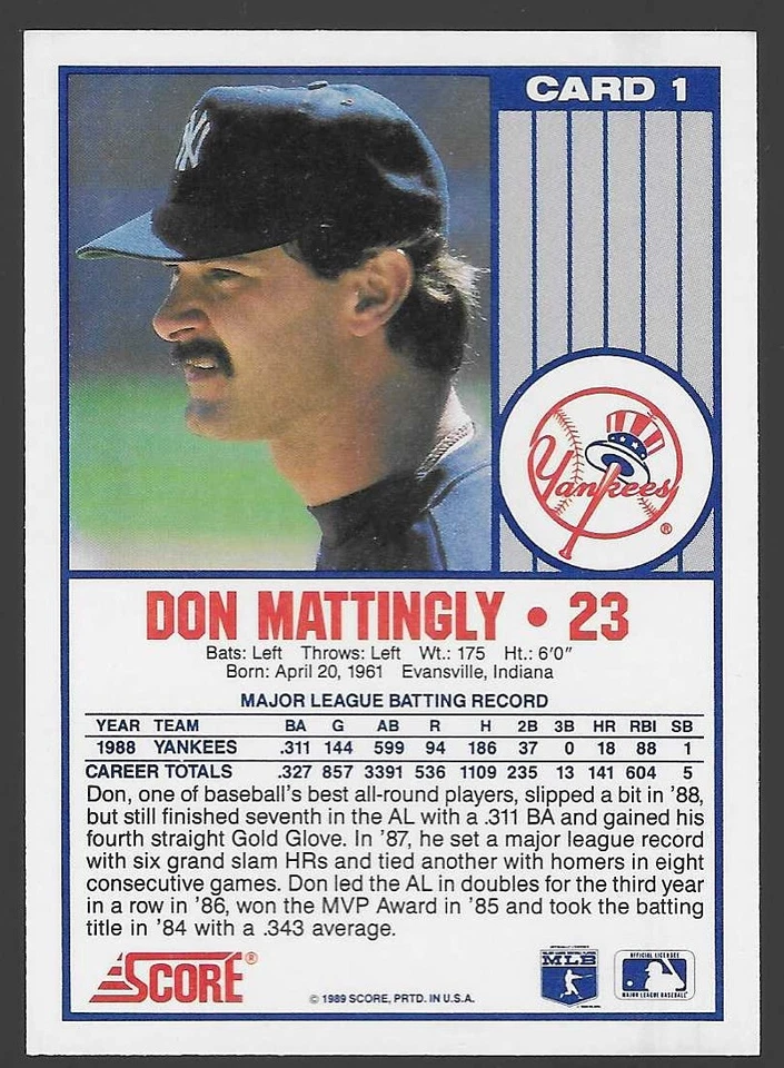 1989 Score Yankees NatWest Bank, Singles - Image 2 of 2