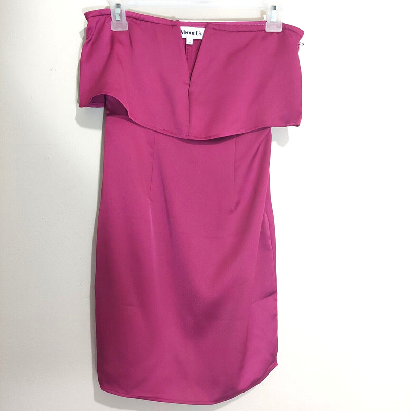 NWT About Us Womens Size XXS Strapless Mini Party Dress Magenta Unlined V Front