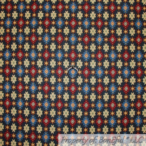 BonEful FABRIC FQ Cotton Quilt Cream Red Green Gold Rein*Deer Xmas Tree Gift Dot - Picture 12 of 13