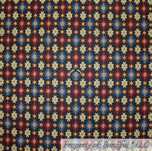 BonEful FABRIC FQ Cotton Quilt Gray Blue Red Brown Southwest Stripe Hopi Zuni US - Picture 1 of 12