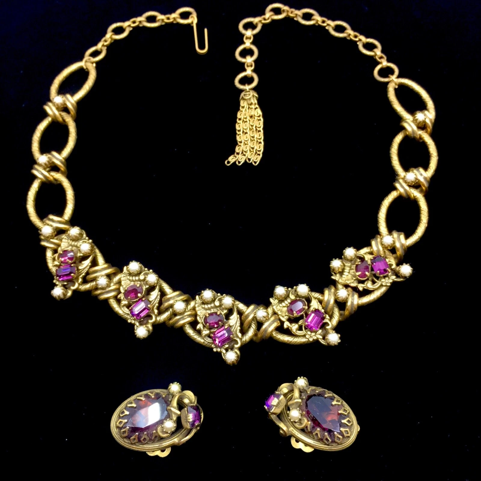 Boucles d'oreilles collier vintage déclaration Christian Dior Boho ensemble par Henkel & Grosse
