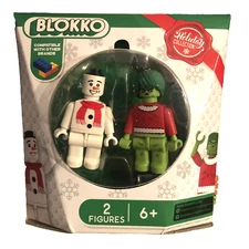 Blokko Christmas Holiday Snowman & Green Grouch Mini Figs 2 Figures New Snow Man
