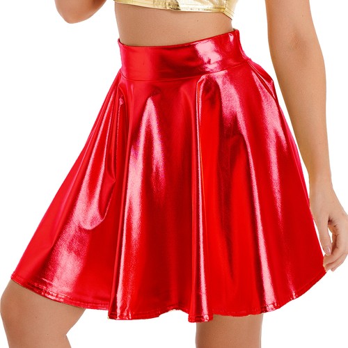 AU Women's Mini Skater Skirt Shiny Metallic Flared Pleated High Waisted Pleated - Picture 7 of 144