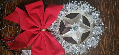 Lighted Tinsel Star Tree Top 11 Lights WORKS Silver Approx 5 in round - Picture 10 of 15