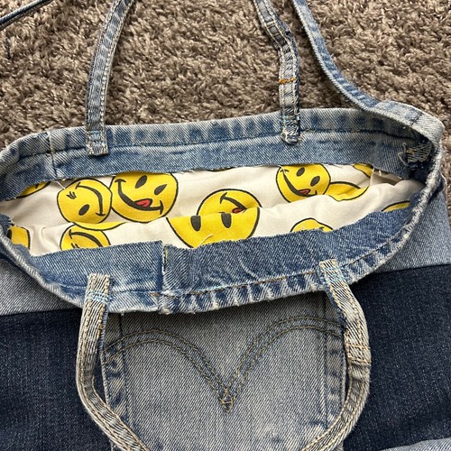 Handmade Denim Mini Bag Patchwork Tote Bag Vintage Jeans Faded Blue 3x10x12 - Picture 11 of 12