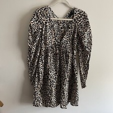 ASOS Wmn 4 Leopard a Animal Print Deep V Neckline Long Sleeve Fit & Flare Dress