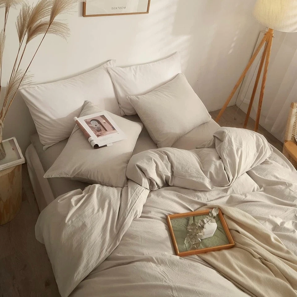 NEW West Elm Beige Tan Solid Soft Washed Cotton Modern Bedding Duvet & Sham Case - Image 4 of 4