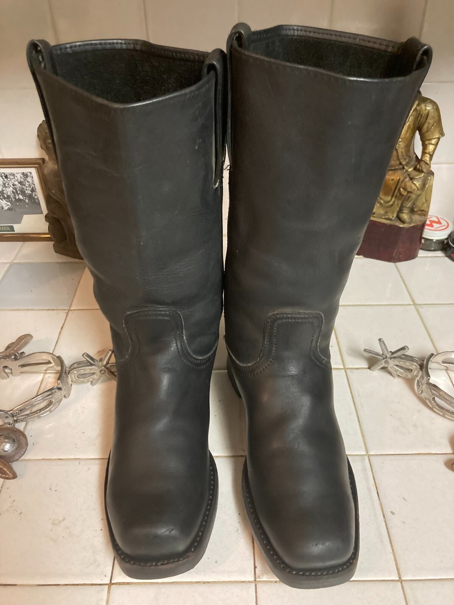 FRYE BLACK SQUARE TOE MOTORCYLE BIKER TRUCKER BOOTS 7 M MADE  display picture 3