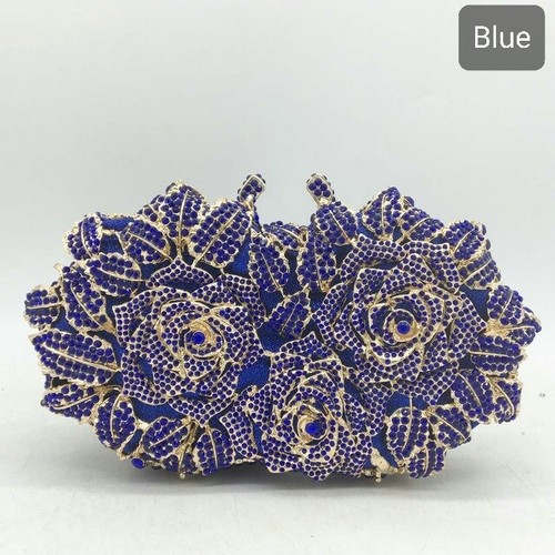 Abend Clutch Handtasche Kristall Strass Rose Blume Hochzeit Party Geldbörse Tasche - Bild 36 von 38