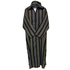 Men's Navy Gold Striped Moroccan Long Sleeve Hooded Cotton Thobe Jubba Djellaba