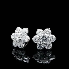 2CT Simulated Diamond Cluster Earrings 14K White Gold Round Studs Screw-back
