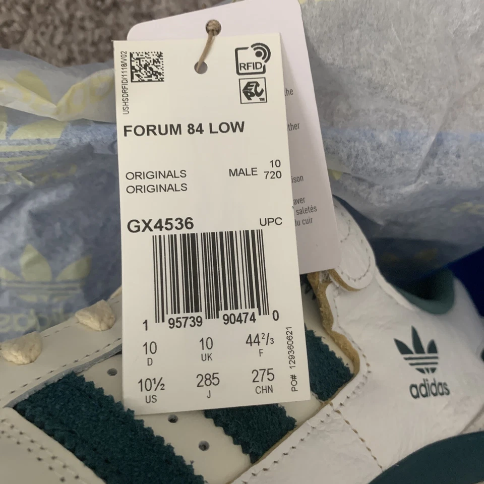 Adidas Forum 84 Low Teal Green / Off-White / Cream - GX4536 Mens 10.5 NIB - Image 2 of 4