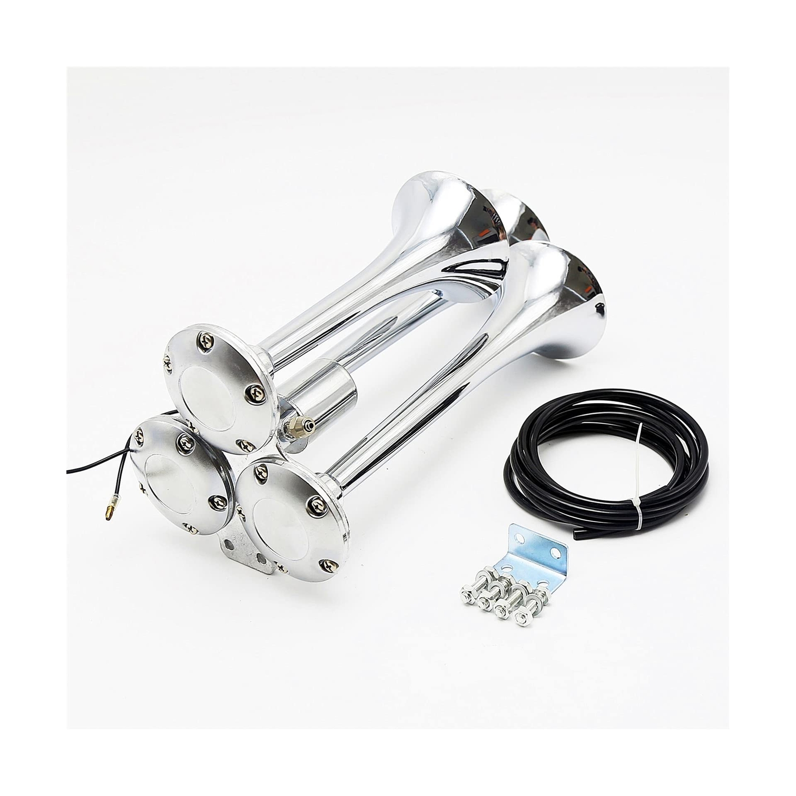 YIYDA Car Horn Air Horn Galvanized Chrome Threetube Silver Loudspeaker