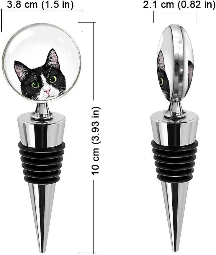 Набор из 3 пробок для винных бутылок с кошачьей тематикой из нержавеющей стали — оранжевый табби, черный... - Изображение 2 из 4