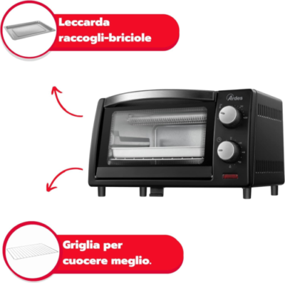ARDES AR6211B Four Électrique 10 Litres Noir - Thermostat Minuterie Double Vitrage Éclairage