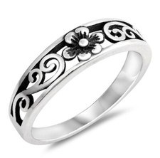 925 Sterling Silver Plumeria Flower Ring Band Size 6