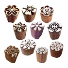 Henna Wood Stamp Floral Pattern Round Shape Printing Blocks (Set of 10) Htag2123