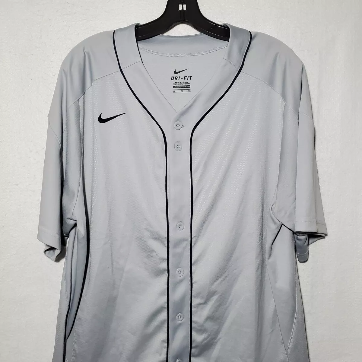 Nike Baseball Jersey Henley Mens XL Grey Dri-Fit Short Sleeve