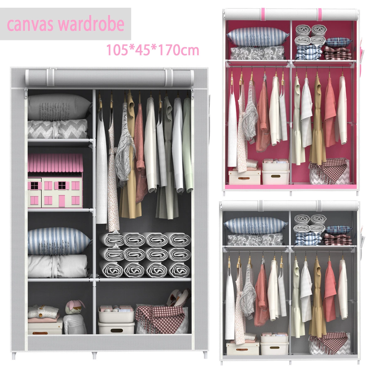Foldable 3 door clothes wardrobe online