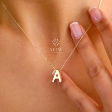 14k Solid Gold Initial Necklace, Letter Pendant Choker, Minimal Letter Charm