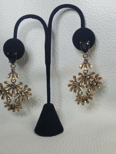 Baublebar Grey Crystal Flower Floral Chandelier Statement Earrings In Brass - Picture 2 of 12