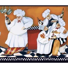 New CHEF'S A-Cookin BORDER Fat Chef Kitchen Cafe Wall Decor Wallpaper BG1680BD