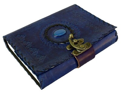 leather handmade journal diary BLUE with pearl unruled 7*5In (diff color avail)
