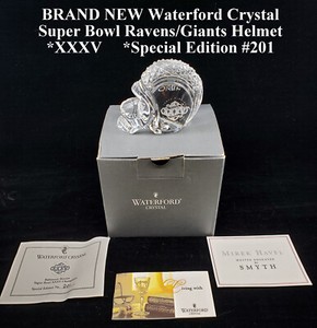 BRAND NEW Waterford Crystal Special Edition Super Bowl Helmet Ravens/Giants XXXV
