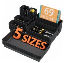 69PCS Large Plastic Interlocking Drawer Organizer, 5 Sizes Versatile Desk
