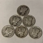 Lot of 6 Mercury Dimes 90% Silver all different dates sold for melt value
