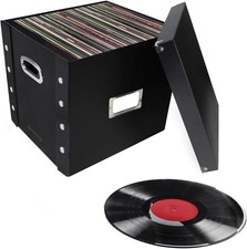 Vinyl Record Storage Box - 12" - 1 Pack- Crate Holds up to 75 Vinyl Albums - Bla