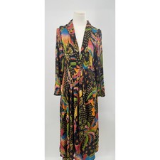 Farm Rio Macaw Island Black Long Sleeve Midi Dress Tropical Print S NWT