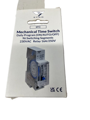 STAG SPT2 MECHANISCHE ZEITSCHALTUHR 24HR ON/AUTO/OFF 96 SWITCH 230VAC