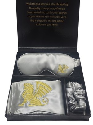 Hergestellt aus 100 % Maulbeerseide Kissenbezug Augenmaske Haargummi Geschenkbox SCHLAFSET
