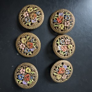 BEAUTIFUL Vintage floral Enamel,Brass,Openwork,Rare Buttons