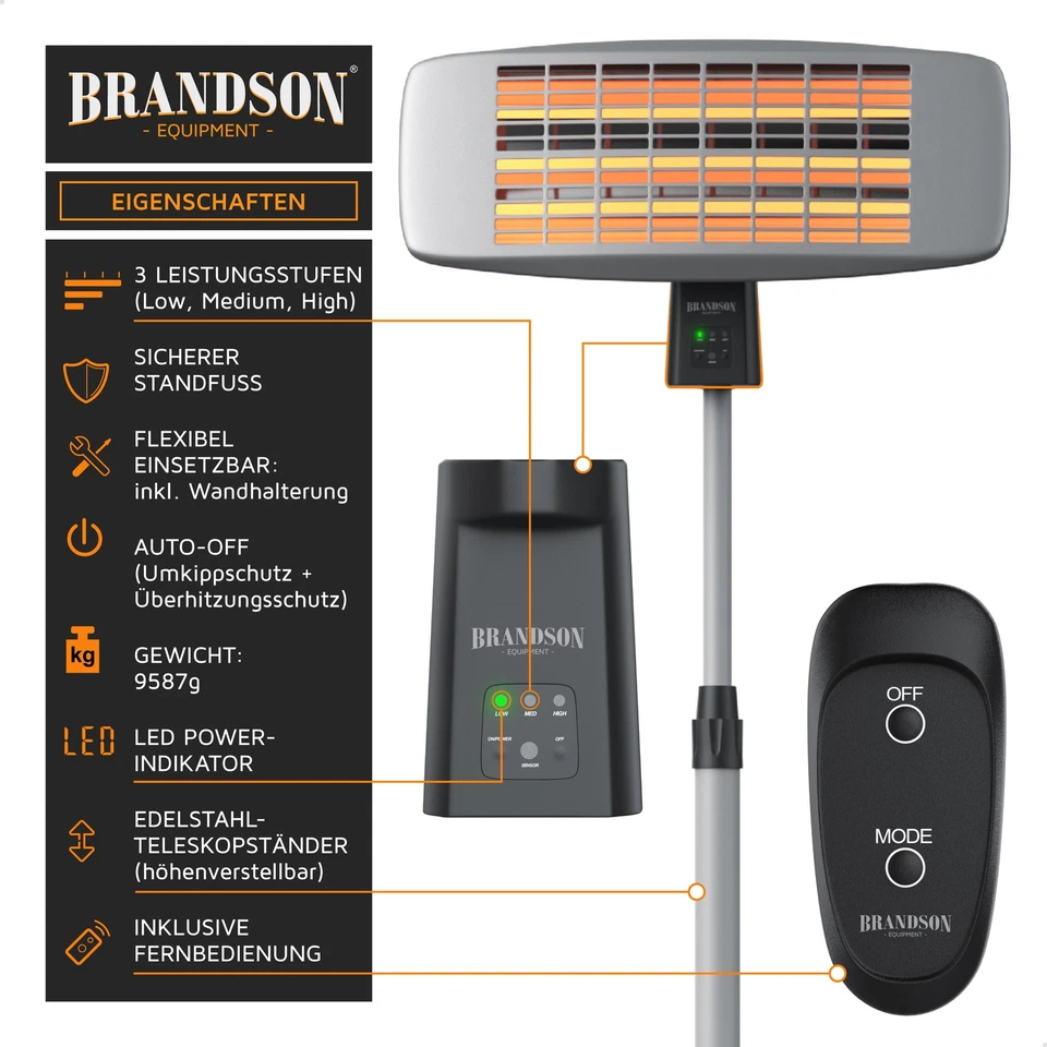 Heizstrahler - Brandson  | Standheizstrahler | Wickeltisch Heizstrahler | 1800W - Bild 2 von 4