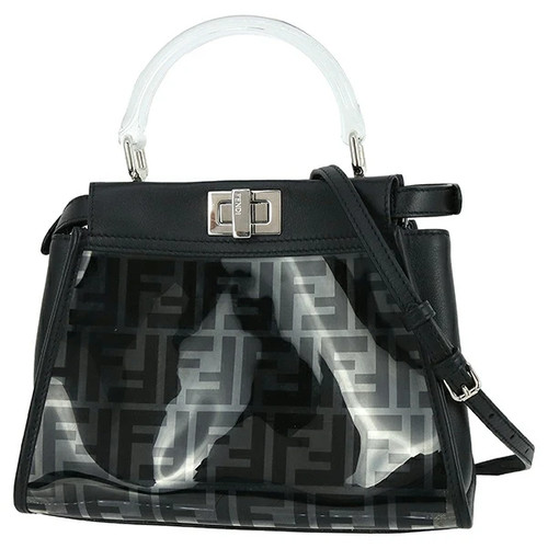 FENDI Peekaboo Mini PVC Leather Black Clear Handbag Shoulder bag Women 8BN244