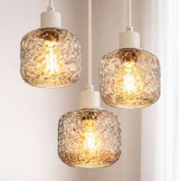 HäNgelampe Pendelleuchte Wohnzimmerlampe Glas Rauch 3 Flammig Beige Led H 120 Cm