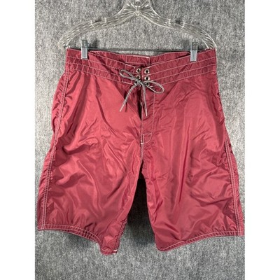 Birdwell Beach Britches Board Shorts Burgundy Surf Trunks Mens 33 USA Made
