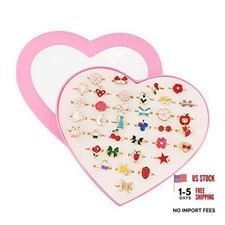 36 pcs Adjustable Rings in Box, No Duplication, Children Kids Little Girl