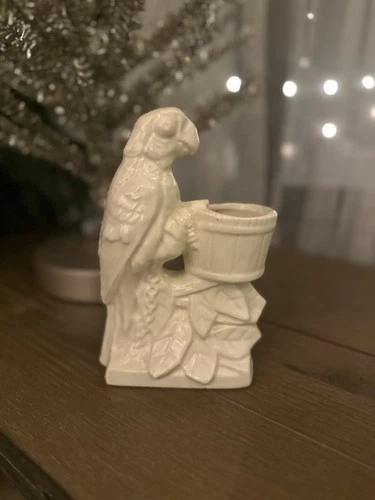 Vintage Nelson McCoy Pottery USA Off White Parrot Bird Planter Vase 1940s