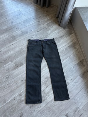 Armani black men's cotton washed straight with back logo jeans Size: 36