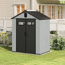 6x4 FT Outdoor Resin Storage Shed with Double Lockable Doors & Gable Roof Patio