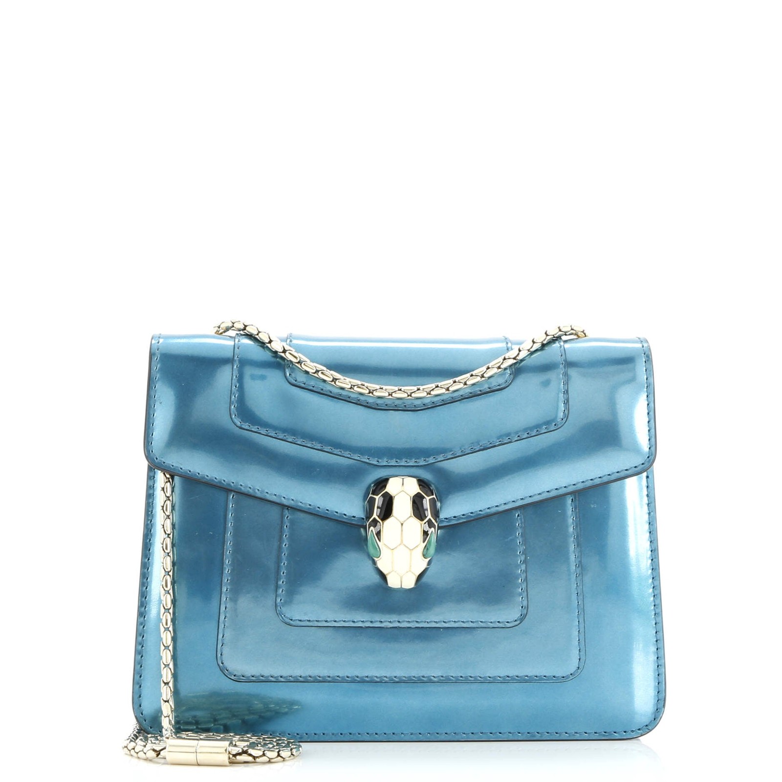 Bvlgari Serpenti Forever Square Shoulder Bag Metallic Leather Small